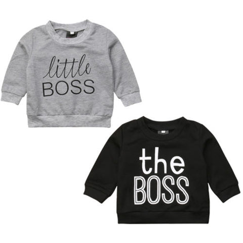 Little Boss & The Boss - Unisex Sweatshirt Baby Boy Girl Toddler (Gray or Black)