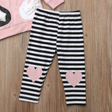 Swan Print Top and Striped Pants 2pc. Set Toddler Girl (Pink, Black & White)