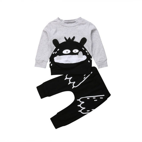 Unisex Monster 👾 2pc. Shirt and Pants Set Baby Girl Boy Toddler (Gray & Black)