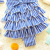 Ruffled Striped Swimsuit with Headband Toddler Girl (Blue/White)