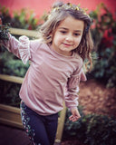 Velvet Ruffled Sleeve Sweatshirt Baby Girl and Toddler (Available in Light Pink or Hot Pink)