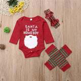 Santa Is My Homeboy 🎅 - Long Sleeve Onesie Bodysuit, Headband and Legwarmer 3pc. Set Baby Girl (Red & Green)