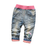 Decorative Waist and Cuff Jeans Baby Girl and Toddler - (Pink & Light Wash)