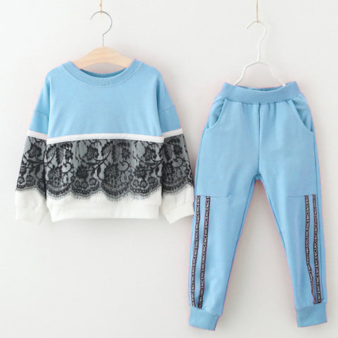 Frilly Lace Trim 2pc. Jogger Set Toddler Girl (Available in Pink, Purple, Sky Blue or Navy)