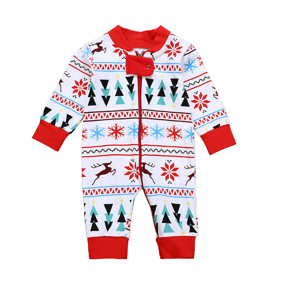 Snowflake ❄️ and Reindeer Long Sleeve Jumpsuit Unisex Baby Boy Girl (Red & White Multi)