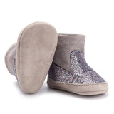 Metallic Glitter Booties Baby Shoes (Silver & Gray)