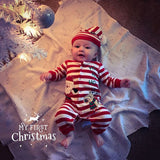 Striped Christmas Santa Claus 🎅 Jumpsuit with Hat 2pc. Set Unisex Baby Boy Girl (Red & White Multi)