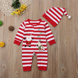 Striped Christmas Santa Claus 🎅 Jumpsuit with Hat 2pc. Set Unisex Baby Boy Girl (Red & White Multi)