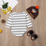 Daddy's Little Turkey 🦃 - Bowtie & Suspender Onesie, Hat and Socks 3pc. Set Baby Boy (Gray & White Multi)