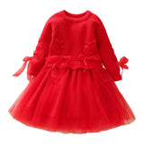Bow Front and Sleeve Sweater Dress Toddler Girl (Available in Red, Yellow or Purple)