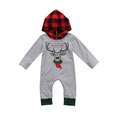 Merry & Bright Hooded Christmas Jumpsuit Baby Boy (Gray & Plaid Multi)