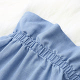 Ruffle Sleeve Top, Bow Tie Lantern Denim Jeans & Denim Headband 3pc. Set Baby Girl (Gray & Light Wash Denim)