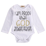 ✝️ I Am Proof That God Answers Prayers ✝️ - Unisex Onesie Bodysuit Baby Boy Girl (White & Black)