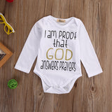 ✝️ I Am Proof That God Answers Prayers ✝️ - Unisex Onesie Bodysuit Baby Boy Girl (White & Black)
