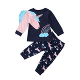 Unicorn 🦄 & Rainbow 🌈 Top and Pants 2pc. Set Toddler Girl (Navy Blue Multi)