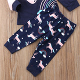 Unicorn 🦄 & Rainbow 🌈 Top and Pants 2pc. Set Toddler Girl (Navy Blue Multi)