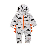 Dinosaur Print 🦖 Hooded Jumpsuit with Spikes Baby Boy (Orange Multi)