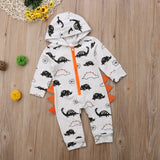 Dinosaur Print 🦖 Hooded Jumpsuit with Spikes Baby Boy (Orange Multi)