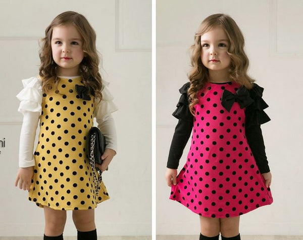 Polka Dots, Bows 🎀 & Ruffles Dress Toddler Girl (Available in Yellow or Pink)