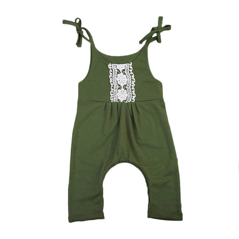 Sleeveless Jumpsuit with Lace Front Baby Girl (Olive Green & White)