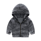 Stonewashed Denim Look 2pc. Hooded Jacket and Joggers Track Suit Toddler Boy (Available in Blue or Black)