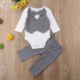 Bow Tie Onesie Vest and Pants 2pc. Clothing Set Baby Boy (Gray & White)