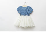 Denim and Lace Tulle Dress with Leather Tassel Belt Baby Girl and Toddler (Medium Blue Wash/White)