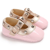 Vegan Leather Studded T-Strap Dress Baby Shoes (Available in Black, Red, Pink or White)