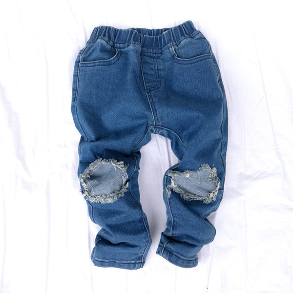 Patched Up Distressed Denim Jeans Unisex Baby and Toddler Boy Girl (Available in Black or Blue)