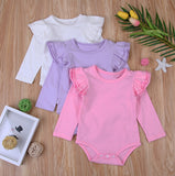 Ruffled Shoulder Long Sleeve Onesie Bodysuits Baby Girl (Available in 8 colors)