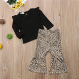Ruffled Top and Bell Bottoms Pants 2pc. Set 🐆 Baby Girl and Toddler (Black & Leopard)