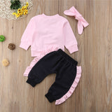 Top with Bows, Pants with Ruffles and Headband 3pc. Set Baby Girl (Pink)