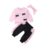 Top with Bows, Pants with Ruffles and Headband 3pc. Set Baby Girl (Pink)