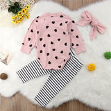 🖤 Heart Print & Stripes Onesie & Leggings with Headband 3pc. Baby Girl and Toddler (Pink/Black/White) 🖤