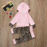Hooded Top with Animal Ears and Pants 2pc. Set Baby Girl (Pink & Leopard) 🐆