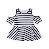 Striped Cut Out Shoulder Skater Dress Baby Girl (Black/White)