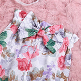 🌺 Ruffled Shoulder Top, Floral Print Pants & Headband 3pc. Set Baby Girl (Gray/Pink/White) 🌺