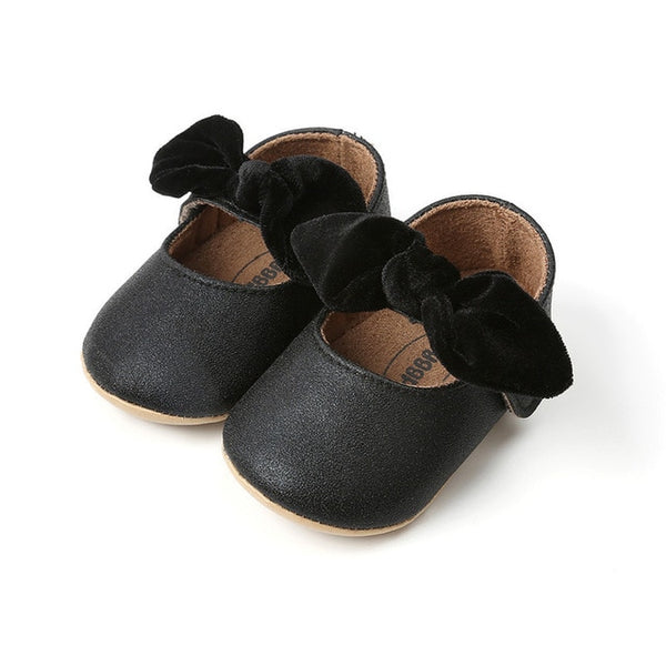 Vegan Leather Dress Shoes with Velvet Bow Knot Tie Baby Shoes (Available in Black, Gold, Red and White)