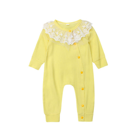 Linen Jumpsuit with Lace Baby Girl (Yellow/Pink)