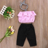 Crop Halter Top and Leggings 2pc. Set Baby Girl and Toddler (Pink/Black)