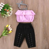 Crop Halter Top and Leggings 2pc. Set Baby Girl and Toddler (Pink/Black)