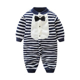 Striped Bow Tie Fleece Jumpsuit Baby Boy (Available in Blue or Red)