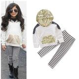 Sequins and Stripes Hooded Top and Pants 2pc. Set Toddler Girl (Gold, Black & White)