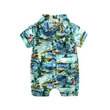 🌴 Palm Tree Print Button Down Jumpsuit Baby Boy (Blue) 🌴