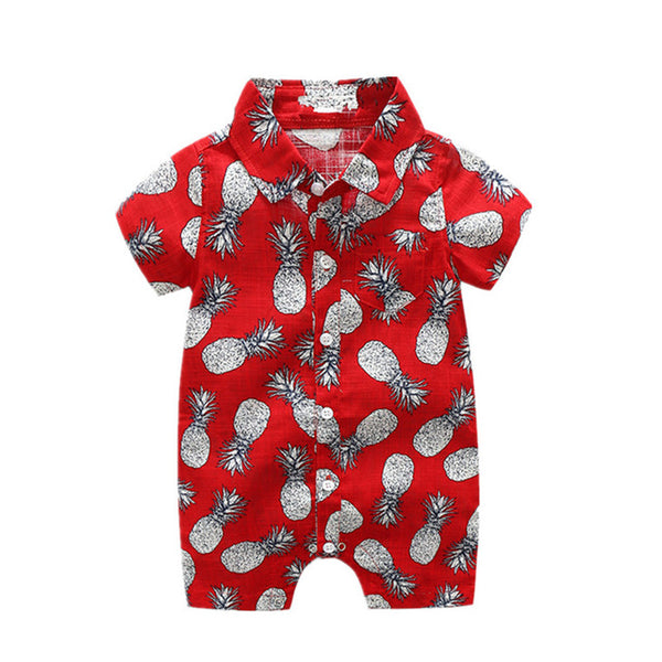 🍍 Pineapple Print Button Down Jumpsuit Baby Boy (Red) 🍍