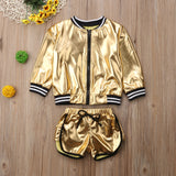 Metallic Bomber Jacket & Shorts 2pc. Set Toddler Girl (Gold)