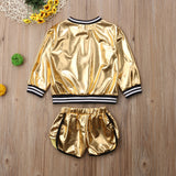 Metallic Bomber Jacket & Shorts 2pc. Set Toddler Girl (Gold)