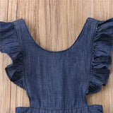 Ruffled Shoulder Jumpsuit with Side Cut Outs Baby Girl and Toddler (Dark Wash Blue Denim)