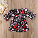 Valentine's Day 💝 Love & Heart Print Dress with Bow Baby Girl and Toddler (Black, Red and Pink)