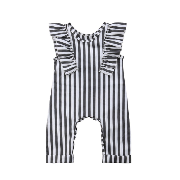Striped Ruffled Shoulder Jumpsuit Baby Girl (White/Black)